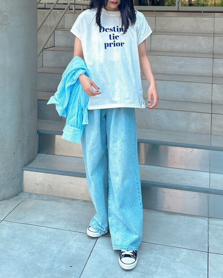 INGNI（イング） フレンチスリーブロゴTシャツ ｵﾌﾎﾜｲﾄ/ﾌﾞﾙｰ