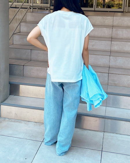 INGNI（イング） フレンチスリーブロゴTシャツ ｵﾌﾎﾜｲﾄ/ﾌﾞﾙｰ
