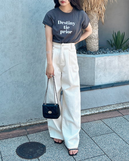 INGNI（イング） フレンチスリーブロゴTシャツ ｽﾐｸﾛ/ｵﾌﾎﾜｲﾄ