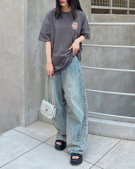 INGNI（イング） BackロゴチュニックTシャツ ﾁｬｺｰﾙｸﾞﾚｰ
