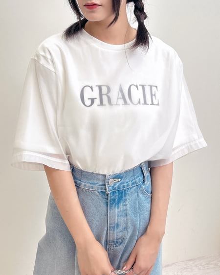 INGNI(イング) オーガンジーレイヤードロゴTシャツ ｵﾌﾎﾜｲﾄ