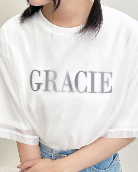 INGNI（イング） オーガンジーレイヤードロゴTシャツ ｵﾌﾎﾜｲﾄ