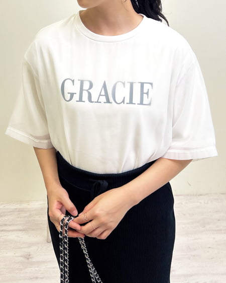 INGNI（イング） オーガンジーレイヤードロゴTシャツ ｵﾌﾎﾜｲﾄ