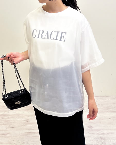 INGNI（イング） オーガンジーレイヤードロゴTシャツ ｵﾌﾎﾜｲﾄ