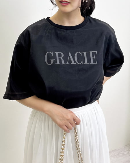 INGNI（イング） オーガンジーレイヤードロゴTシャツ ｸﾛ
