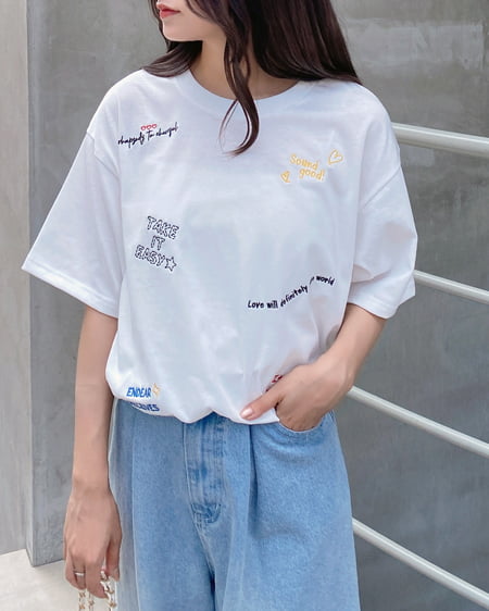 INGNI（イング） ロゴ飛ばしTシャツ ｵﾌﾎﾜｲﾄ