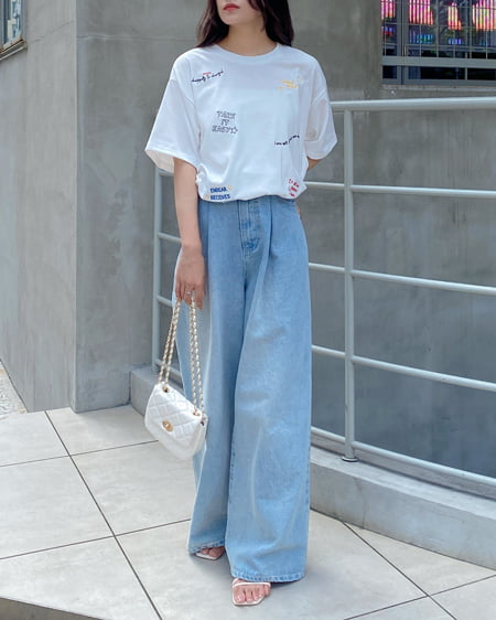 INGNI（イング） ロゴ飛ばしTシャツ ｵﾌﾎﾜｲﾄ