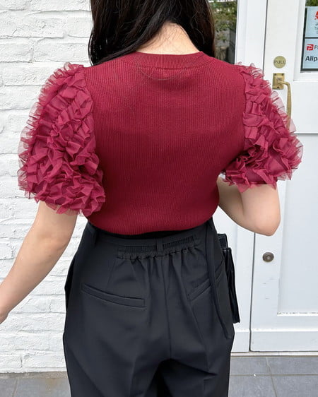 INGNI(イング) フリルスリーブニット ボルドー