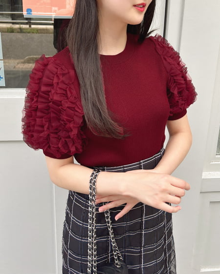INGNI(イング) フリルスリーブニット ボルドー