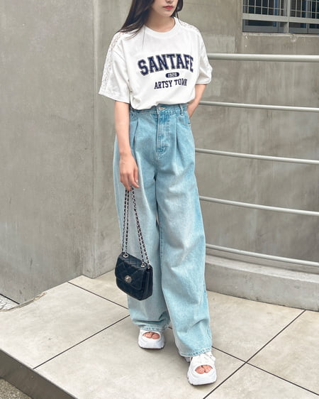 INGNI（イング） 袖レースドッキングカレッジロゴTシャツ ｵﾌﾎﾜｲﾄ