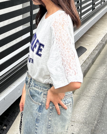 INGNI（イング） 袖レースドッキングカレッジロゴTシャツ ｵｰﾄﾐｰﾙ