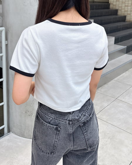 INGNI（イング） プレート付リブリンガーTシャツ ｵﾌﾎﾜｲﾄ/ｸﾛ