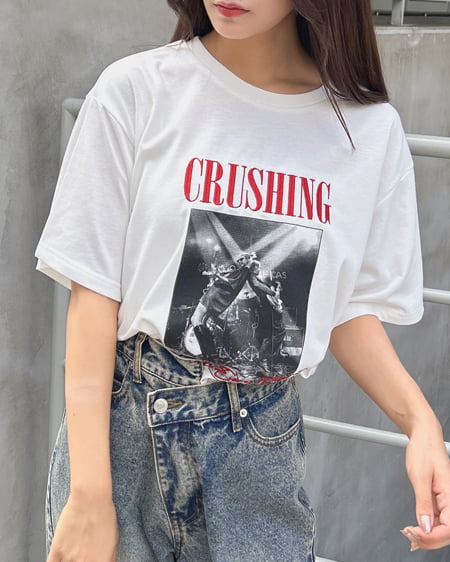 INGNI（イング） ロック転写プリントTシャツ ｵﾌﾎﾜｲﾄ/ｱｶ