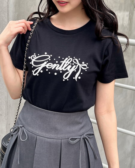 INGNI(イング) ふくれ刺繍パールロゴTシャツ クロ