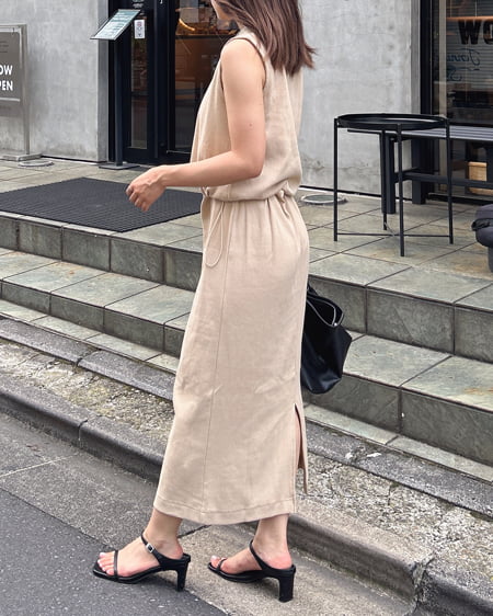 INGNI（イング） ドロストフレンチスリーブリブワンピース ﾍﾞｰｼﾞｭ