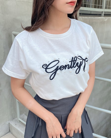INGNI(イング) ふくれ刺繍パールロゴTシャツ オフホワイト