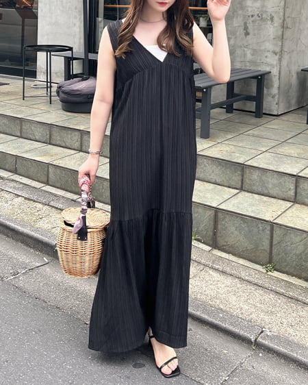 INGNI（イング） 楊柳ノースリティアードワンピース ｸﾛ