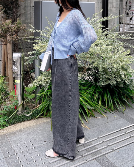 INGNI（イング） フロントリボンモヘアニットカーディガン ﾌﾞﾙｰ