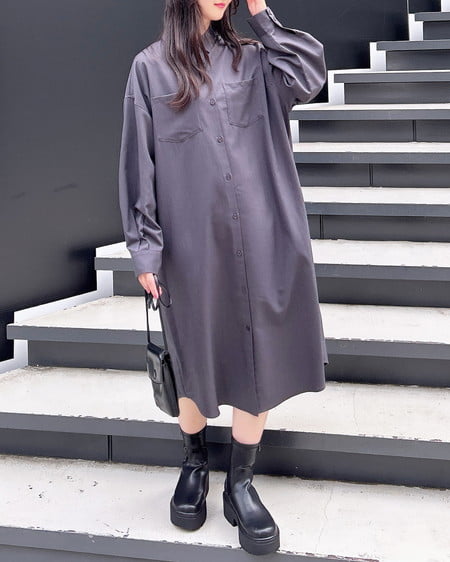 INGNI（イング） バックレースアップロングシャツ ﾁｬｺｰﾙｸﾞﾚｰ