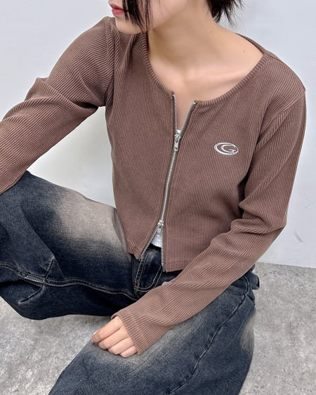 INGNI（イング） メタルプリントピグメントダブルZIPリブカーディガン ﾌﾞﾗｳﾝ