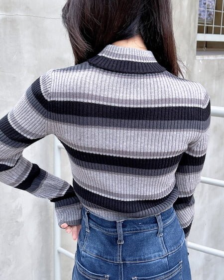 INGNI（イング） クロップドハイネックボーダーニット ｸﾞﾚｰ