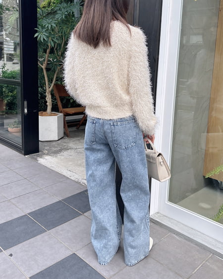 INGNI（イング） Vネックショート丈ラメフェザーニットカーディガン ｱｲﾎﾞﾘｰ