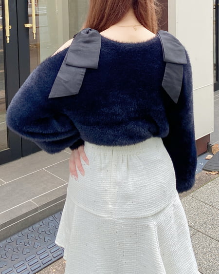 INGNI（イング） 肩リボンフェザーニット ｸﾛ