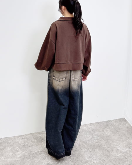 INGNI（イング） ハーフZIPショートスウェットトップス ﾌﾞﾗｳﾝ