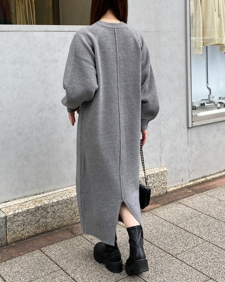 INGNI(イング) モックネックBackスリットニットワンピース グレー