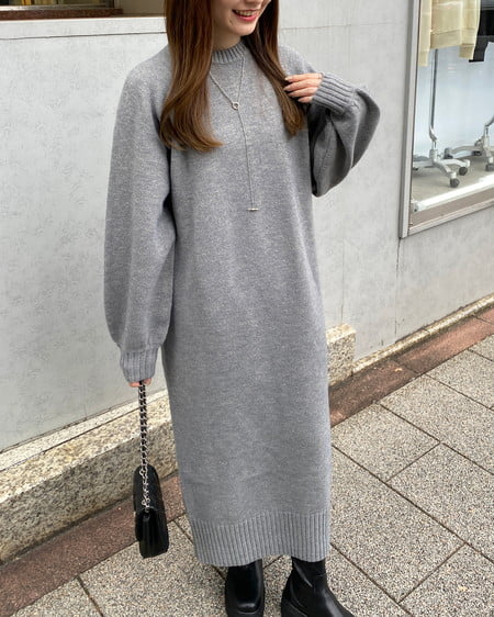 INGNI(イング) モックネックBackスリットニットワンピース グレー