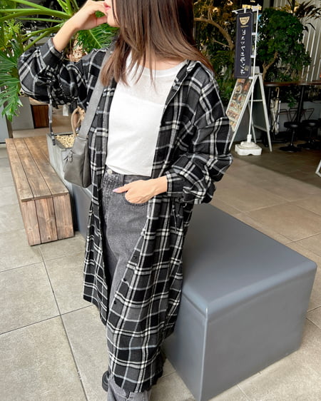 INGNI（イング） BackドロストBIGチェック柄シャツワンピース ｸﾛ