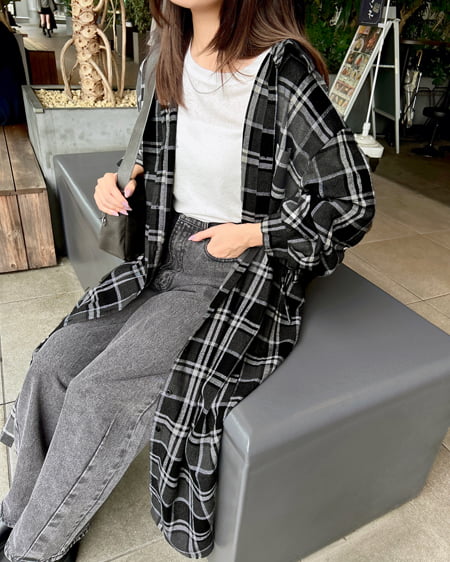INGNI（イング） BackドロストBIGチェック柄シャツワンピース ｸﾛ
