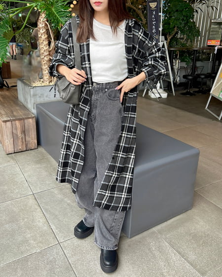 INGNI（イング） BackドロストBIGチェック柄シャツワンピース ｸﾛ