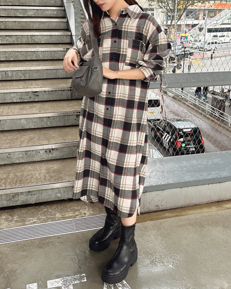 INGNI(イング) BackドロストBIGチェック柄シャツワンピース ｵﾌﾎﾜｲﾄ