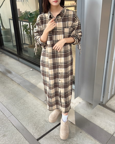 INGNI（イング） BackドロストBIGチェック柄シャツワンピース ﾌﾞﾗｳﾝ
