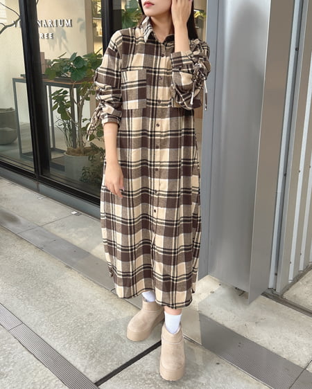 INGNI（イング） BackドロストBIGチェック柄シャツワンピース ﾌﾞﾗｳﾝ