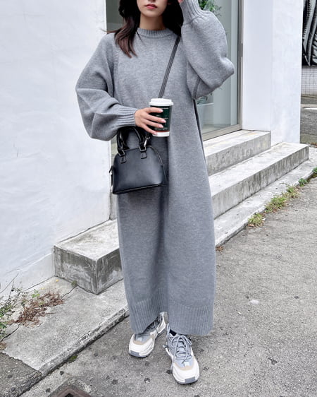 INGNI(イング) モックネックBackスリットニットワンピース グレー