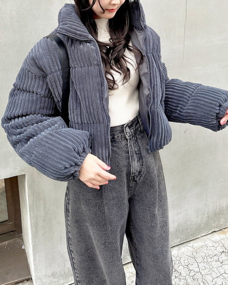 INGNI（イング） コーデュロイエコダウン ﾁｬｺｰﾙｸﾞﾚｰ