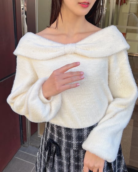 INGNI（イング） パール付フロントリボンフェザーニット ｱｲﾎﾞﾘｰ