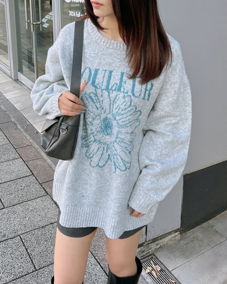 INGNI(イング) 花柄ジャガードニット/A グレー/グリーン