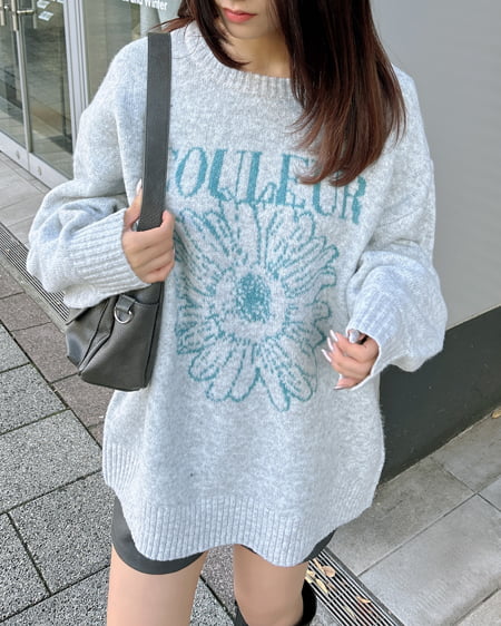 INGNI(イング) 花柄ジャガードニット/A グレー/グリーン