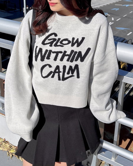 INGNI(イング) ショート丈グラフィックロゴニット オフホワイト/クロ