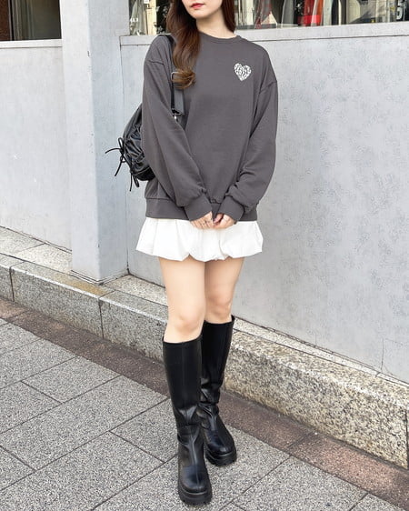 INGNI(イング) Back貼付ハートスウェットチュニック チャコールグレー