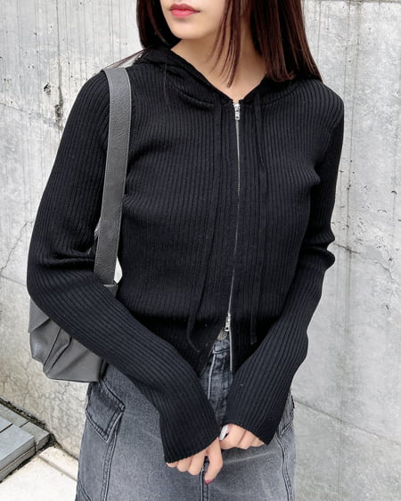 INGNI(イング) プレーディングジップニットパーカー クロ