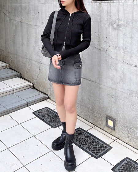 INGNI(イング) プレーディングジップニットパーカー クロ