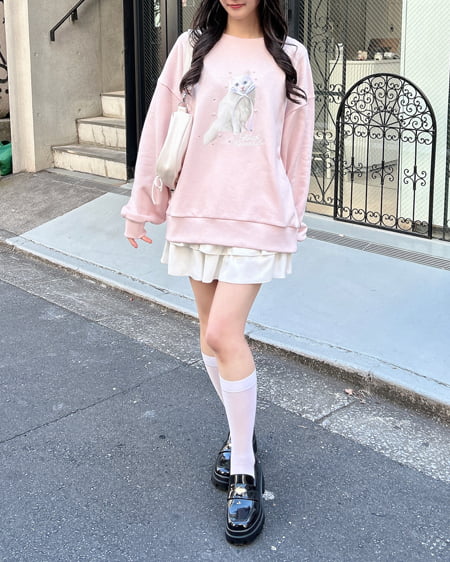 INGNI(イング) 装飾リボン付ねこスウェットトップス ライトピンク