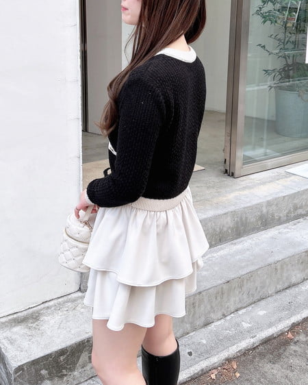 INGNI(イング) 配色ツイードニットカーディガン クロ/オフホワイト