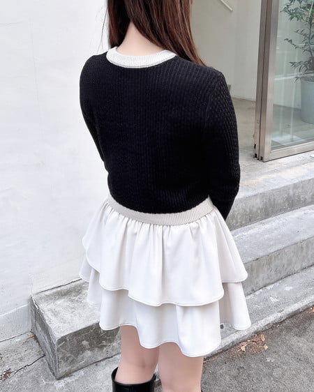 INGNI(イング) 配色ツイードニットカーディガン クロ/オフホワイト