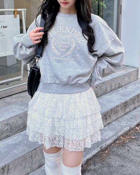 INGNI(イング) リボンカレッジロゴショートスウェットトップス グレー/オフホワイト