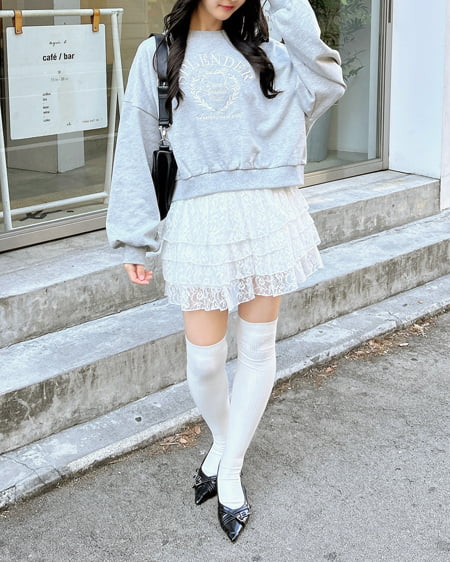 INGNI(イング) リボンカレッジロゴショートスウェットトップス グレー/オフホワイト